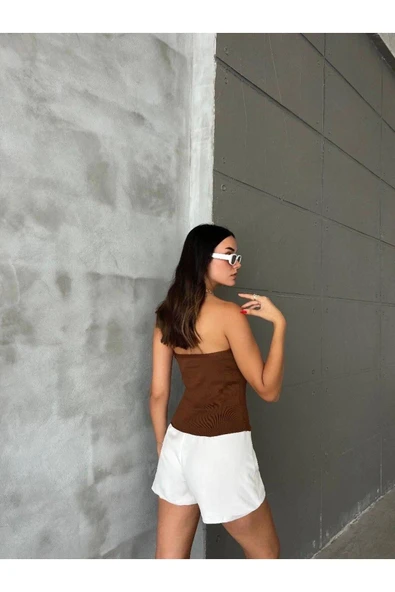 Straplez Kadın Crop Bluz - Resim 5