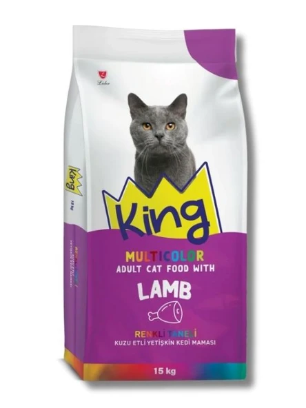 King Multicolor Kuzu Etli Yetişkin Kedi Maması 15 kg - Renkli Taneli, Dengeli Beslenme ürün görseli 1