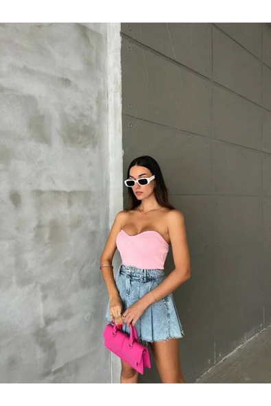 Straplez Kadın Crop Bluz - Resim 9