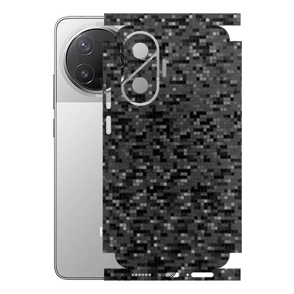 Poco F7 5G ile Uyumlu 360 Arka Kaplama   Pixel Desenli Siyah ürün görseli 1