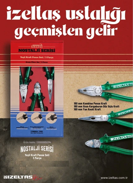 İzeltaş 13000005314 Nostalji Serisi Kraft Pense Seti 3 Parça ürün görseli 1
