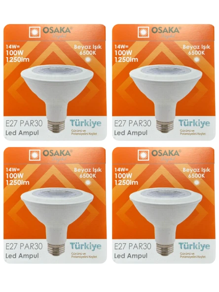 (4 Adet) Osaka 14W (100W) Beyaz Işık (6500K) E27 Duylu (Kalın Duy) Led PAR30 Ampul ürün görseli 1