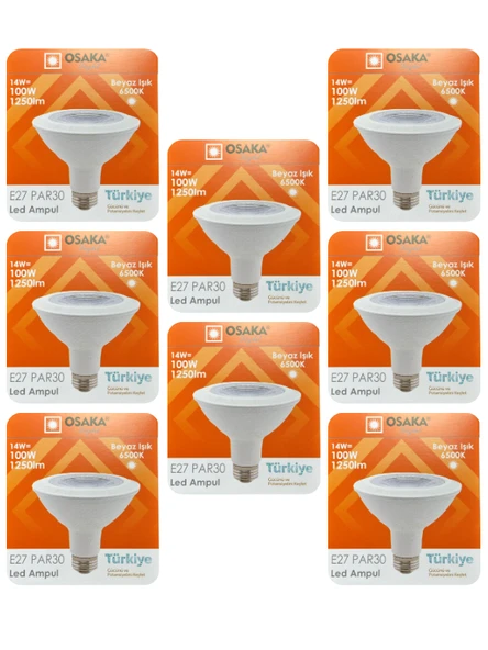 (8 Adet) Osaka 14W (100W) Beyaz Işık (6500K) E27 Duylu (Kalın Duy) Led PAR30 Ampul ürün görseli 1