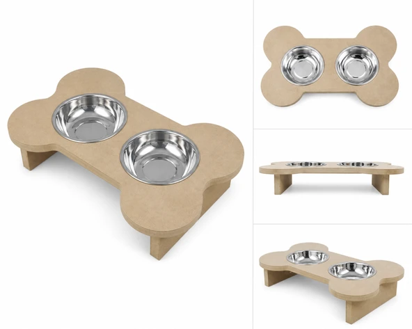 Ahşap Köpek Mama Su Kabı 2 li Mdf KM-02 ürün görseli 1