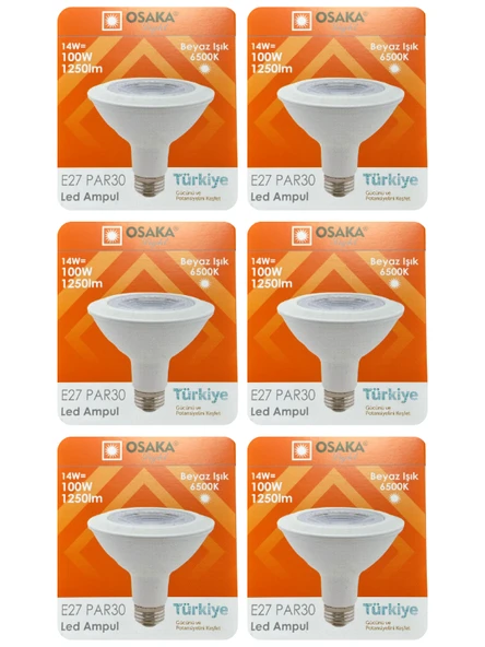 (6 Adet) Osaka 14W (100W) Beyaz Işık (6500K) E27 Duylu (Kalın Duy) Led PAR30 Ampul ürün görseli 1