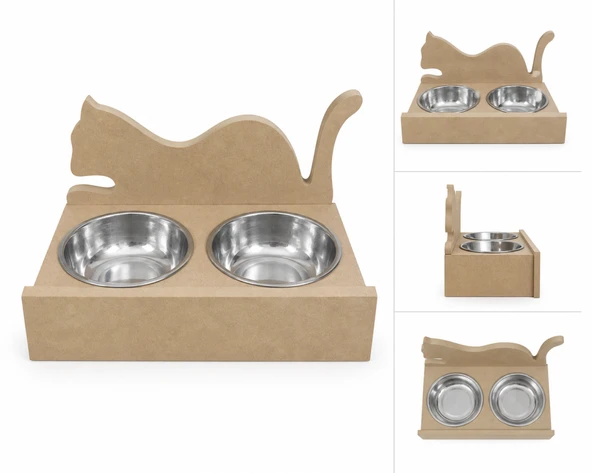 Ahşap Kedi Mama Su Kabı KM-04 ürün görseli 1
