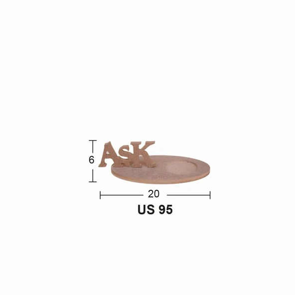 Ahşap Oval Aşk Bardak Altlığı 20x6cm US95 ürün görseli 1