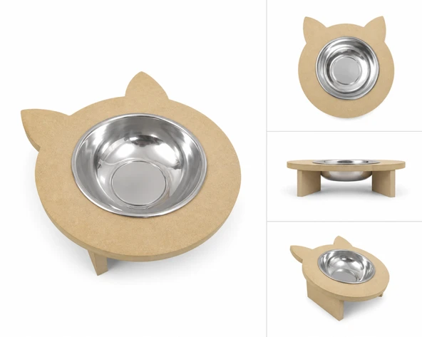 Ahşap Kedi Mama Su Kabı Tekli Mdf KM-06 ürün görseli 1