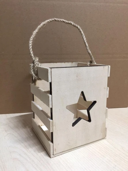 Dekoratif Yıldızlı Ahşap Mumluk YB-115 (14x11x11) ürün görseli 1