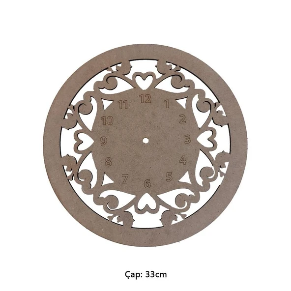 Ahşap Kuşlu Kalpli Saat - Çap 33cm ürün görseli 1