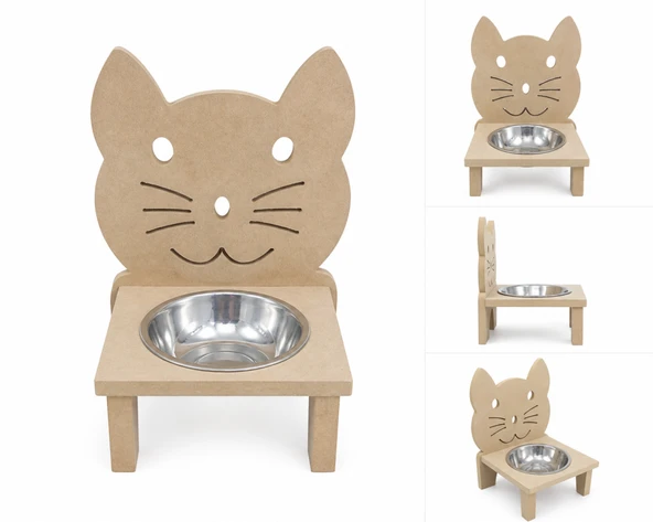 Ahşap Kedi Mama Su Kabı Tekli Mdf KM-09 ürün görseli 1