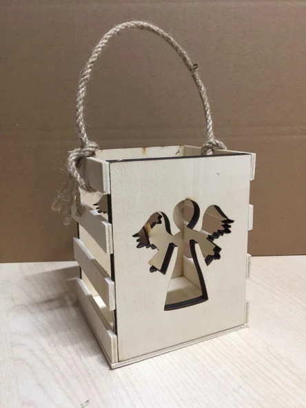 Dekoratif Melek Ahşap Mumluk YB-117 (14x11x11) ürün görseli 1