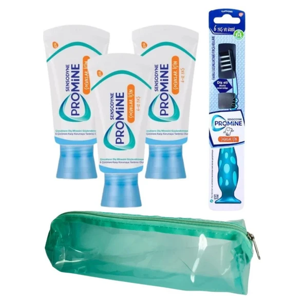 Promine Çocuk Diş Macunu 50ML x 3 Adet +Promine 6 Yaş ve Üzeri Çocuklar İçin Yumuşak Diş Fırçası + Çanta ürün görseli 1