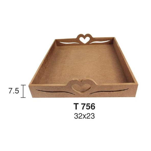 Kalp Kulplu Ahşap Tepsi 32x23cm T756 ürün görseli 1