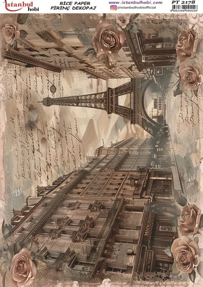 Pirinç Dekopaj Kağıdı 30x42cm PT-2178 Eyfel Kulesi Paris ürün görseli 1