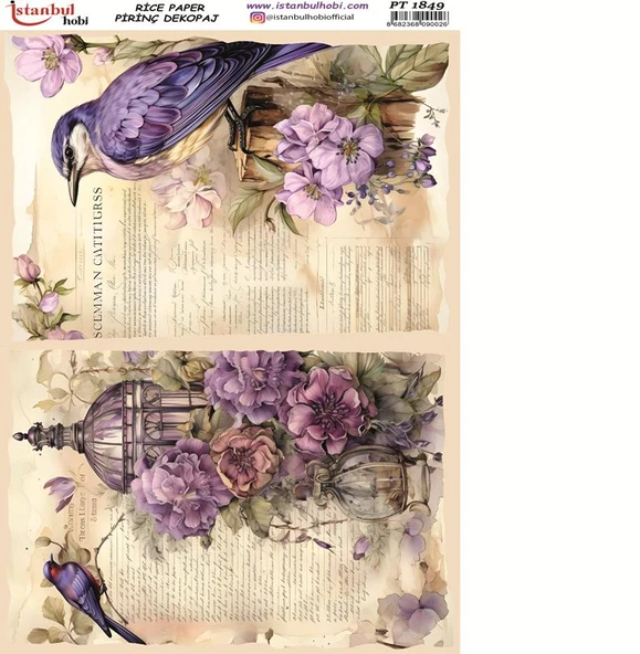Pirinç Dekopaj Kağıdı 30x42cm PT-1849 Kuş Çiçek ürün görseli 1