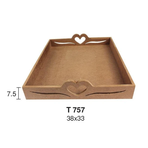 Kalp Kulplu Ahşap Tepsi 38x33cm T757 ürün görseli 1