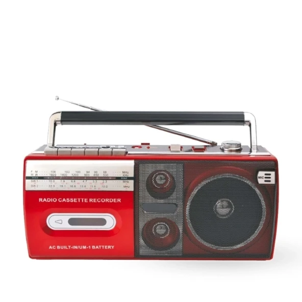 Kırmızı Kaset Çalar - Bluetooth USB TF AUX FM Özellikli ürün görseli 1