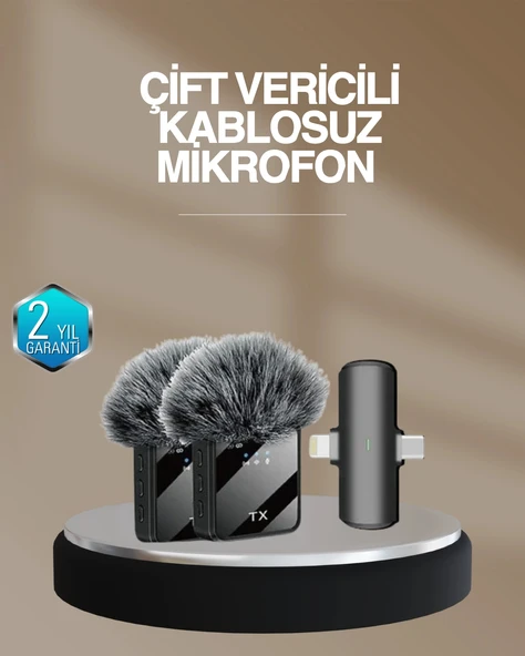 2’li Kablosuz Yaka Mikrofonu Type-C ve Lightning Uyumlu Profesyonel Set ürün görseli 1