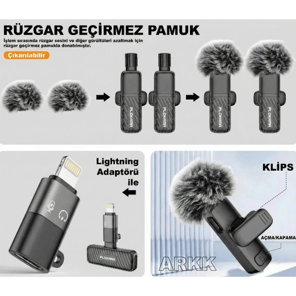 Kablosuz Type-C Yaka Mikrofonu - Resim 2