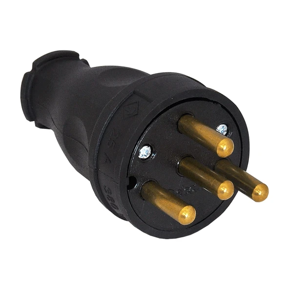 TP Electric 3104-301-0300 Vidalı Bağlantı 25A Kauçuk Düz Fiş Siyah ürün görseli 1