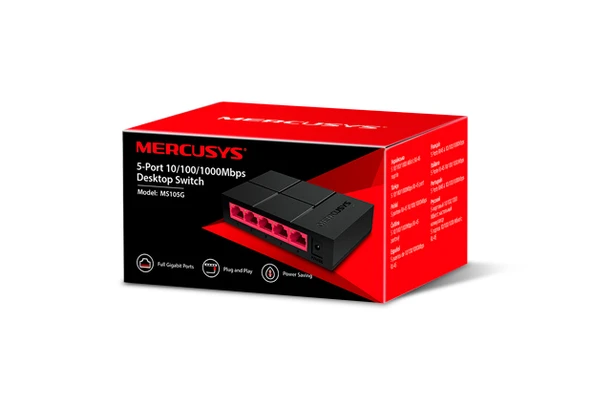 Mercusys 5 Port 10-100-1000 Mbps Switch Plastik Kasa Ms105G ürün görseli 1