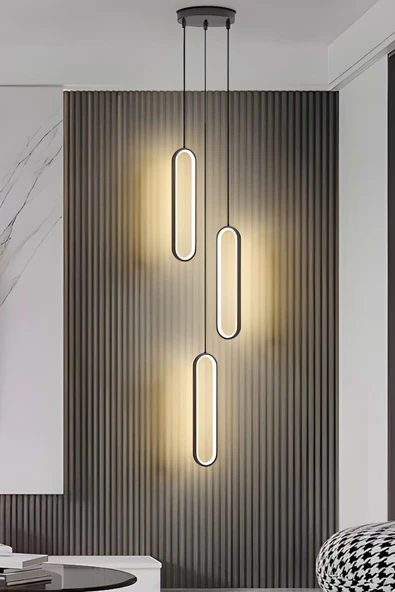 Luna Lighting Piero Model Siyah Renk 3 lü Metal Salon Mutfak Oturma Yatak Odası Modern Led Sarkıt Avize ürün görseli 1