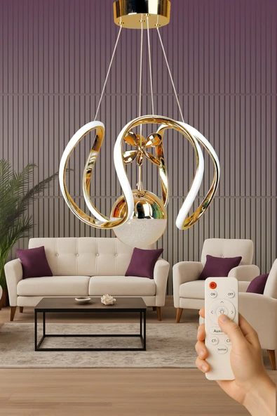 Luna Lighting Luna Model Kumandalı 3 Renk Salon Yemek Çocuk Odası Hol Antre Koridor Gold Kaplama Led Sarkıt Avize ürün görseli 1