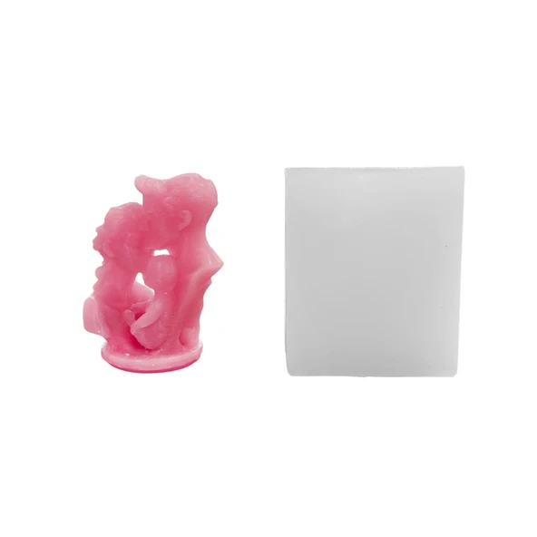 Silikon 3D Anne Baba ve Çocuk Figürlü Mum Kalıbı ürün görseli 1