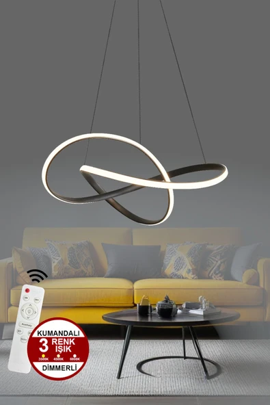 Luna Lighting Porto Model Siyah Sarkıt 3 Renk Dimmerlı Kumandalı Salon Mutfak Oturma Yatak Odası Modern Led Avize ürün görseli 1