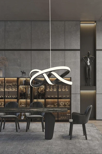 Luna Lighting Vino Riserva Model Siyah Renk Metal Salon Mutfak Oturma Yatak Odası Modern Led Sarkıt Avize ürün görseli 1