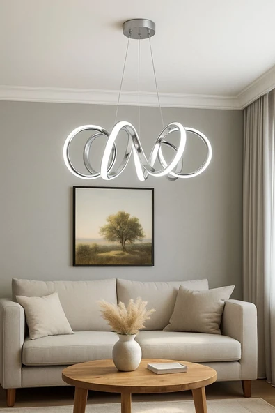 Luna Lighting Spiral Model Krom Kaplama Metal Salon Mutfak Oturma Yatak Odası Modern Led Sarkıt Avize ürün görseli 1
