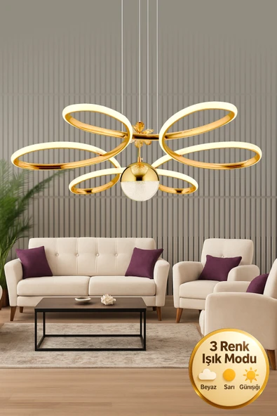 Luna Lighting Papatya Model Gold Kaplama 3 Renk Metal Salon Mutfak Oturma Yatak Odası Modern Led Sarkıt Avize ürün görseli 1