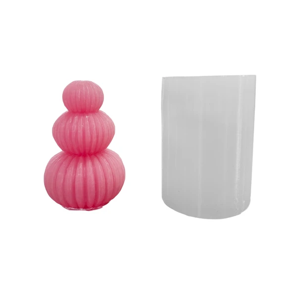 Silikon 3D 3 Katlı Çizgili Top Mum Kalıbı ürün görseli 1