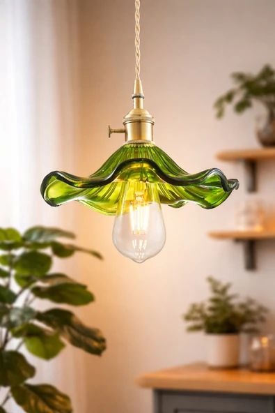 Luna Lighting Alya Model Yeşil Cam Klasik Sarkıt Tekli Avize ürün görseli 1