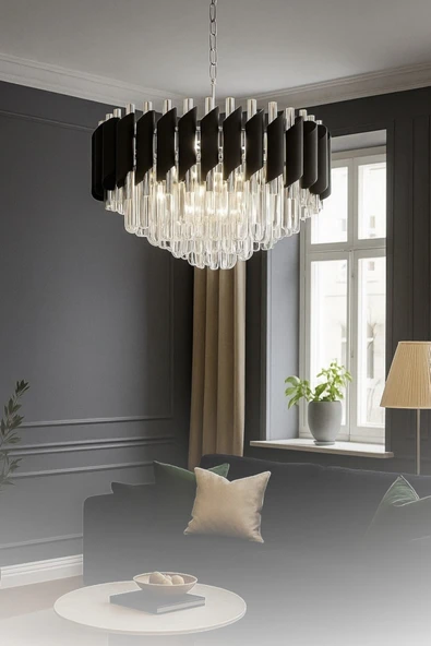 Luna Lighting Kuvars Model Krom Kaplama Şık Tarz Kristal Salon Oturma Yemek Odası Hol Antre Avize ürün görseli 1