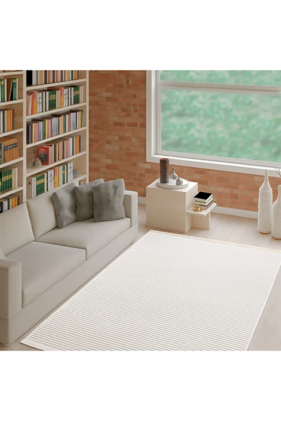 paradis Fitilli 3 Krem Desen Şönil Kilim Makinede Yıkanabilir Kaymaz Taban Halı Yolluk ürün görseli 1