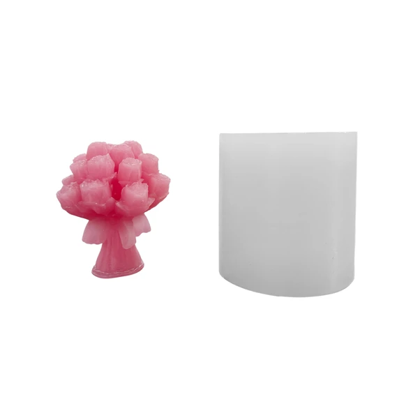 Silikon 3D 20 Güllü Çiçek Buketi Mum Kalıbı ürün görseli 1