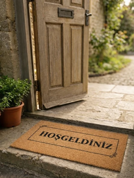 Beylini Hoşgeldiniz Yazılı Koko Paspas Ev Dış Kapı Giriş Paspası TPR Kaymaz Taban Modern Dayanıklı Su Geçirmez Bej 70x45CM ürün görseli 1