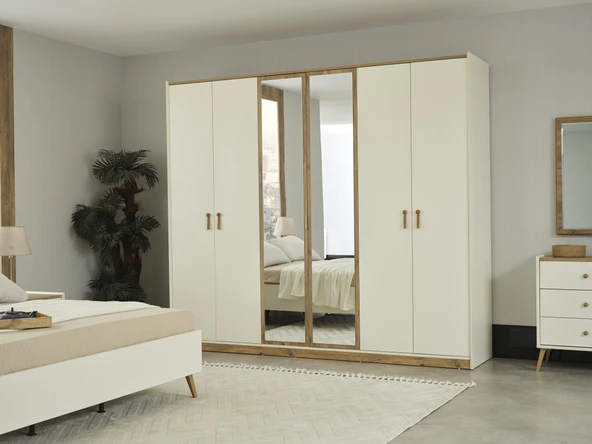 Dienni Terra 6 Kapaklı Gardırop - 252 cm Genişlik - Aytaşı Elbise Dolabı - Geniş İç Hacimli Yatak Odası Dolabı ürün görseli 1