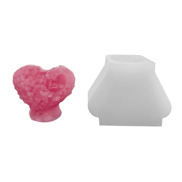 Silikon 3D Ayaklı Pıtırcıklı Love Yazılı Kalp Mum Kalıbı ürün görseli 1