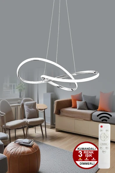 Luna Lighting Porto Model Krom Sarkıt 3 Renk Dimmerlı Kumandalı Salon Mutfak Oturma Yatak Odası Modern Led Avize ürün görseli 1