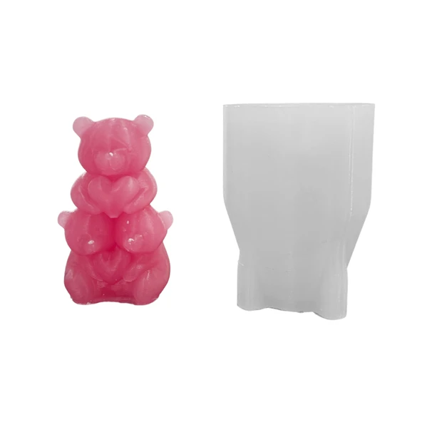 Silikon 3D Kalpli Sevimli Ayıcıklar Mum Kalıbı ürün görseli 1