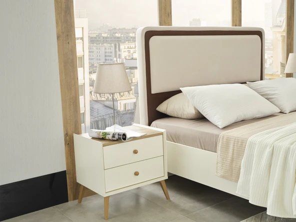Dienni Terra Modern Komodin - 55 cm Genişlik - 2 Çekmeceli Yatak Yanı Ünitesi - Tasarım Komodin ürün görseli 1