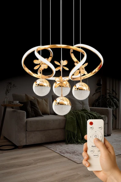Luna Lighting Yakamoz Model Şık Tarz Modern Salon Yemek Yatak Odası Mutfak Gold Kaplama 3 Renk Ledli Avize ürün görseli 1