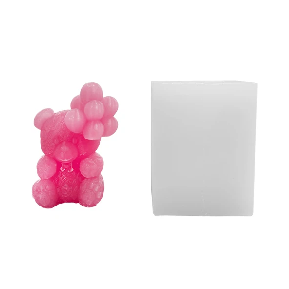Silikon 3D Balonlu Sevimli Ayıcık Mum Kalıbı ürün görseli 1
