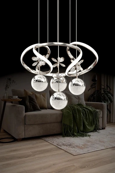 Luna Lighting Zümrüt Model Salon Yatak Yemek Odası Mutfak Krom Kaplama Modern Led Avize 3 1 Krom Ledli Avize ürün görseli 1