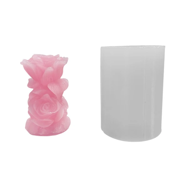 Silikon 3D Vazo Formlu Gül Mum Kalıbı ürün görseli 1