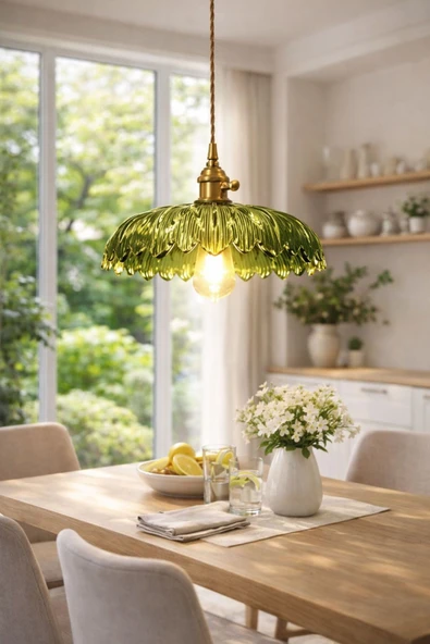Luna Lighting Milano Model Yeşil Cam Klasik Sarkıt Tekli Avize ürün görseli 1