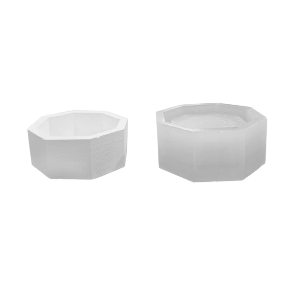 Silikon 3D Çokgen Kenarlı Taş Tozu Saksı ve Mumluk Kalıbı ürün görseli 1